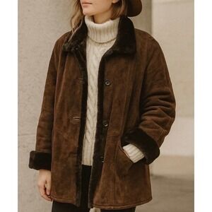 Vintage Women's L Brown Suede Leather Penny Lane Coat Shearling Minimalist Boho
